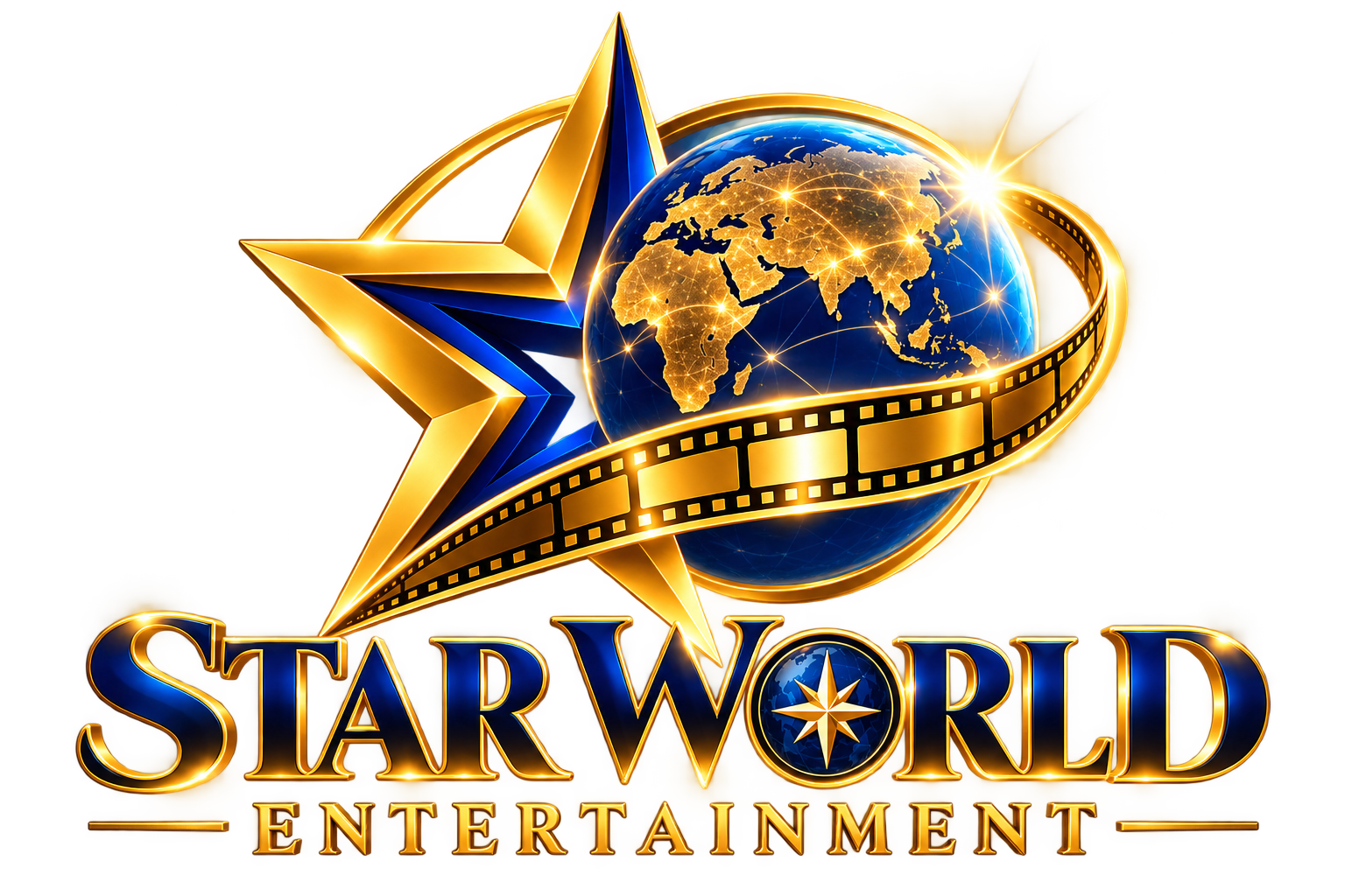 Star World Entertainment golden star, globe and film reel logo
